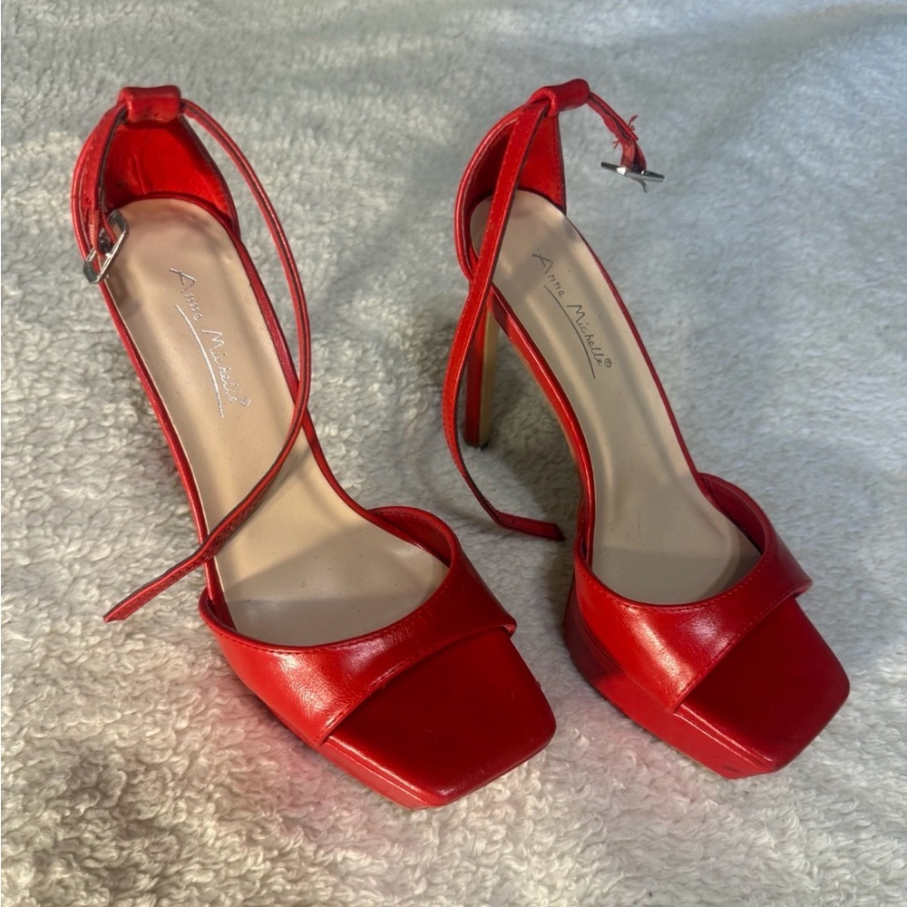 Red Platform Square Toe Platform High Heel Stilet… - image 3